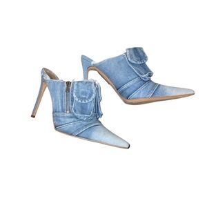 Azalea Wang Distressed Denim Cargo Pockets Mule Heel Size 10